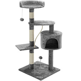 Produktbild von CADOCA® Kratzbaum 112 cm Silbergrau mit Höhle und 3 Plattformen