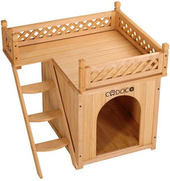 Produktbild von Cadoca Tierhöhle Katzenhaus aus FSC®-zertifizierter Kiefer 2-stöckig