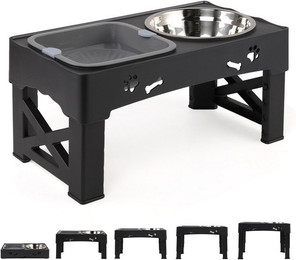 Produktbild von CALIYO Futternapf Adjustable Elevated Dog Bowls Raised Dog Bowl 5 Heights, Edelstahl, 2-in-1 Auslaufsicherer Wassernapf und Edelstahl-Futternapf