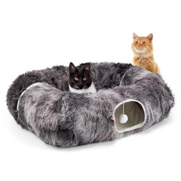 Produktbild von CanadianCat Company Katzentunnel CUBI eckig mit Liegekissen dunkelgrau