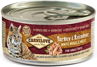 Produktbild von CARNILOVE 100 Gramm Katzennassfutter Sparpaket 24 x 100 Gramm Adult Turkey & Reindeer