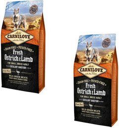Produktbild von CARNILOVE Adult Small Breed Fresh Ostrich & Lamb Hundetrockenfutter Sparpaket 2 x 6 Kilogramm