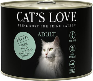 Produktbild von Cat's Love Adult 200g Dose Katzennassfutter Sparpaket 12 x 200 Gramm Pute Pur mit Lachsöl & Katzengamander