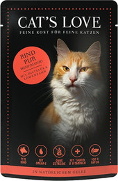 Produktbild von Cat's Love Adult 85g Beutel Katzennassfutter Sparpaket 24 x 85 Gramm Rind Pur mit Distelöl & Löwenzahn