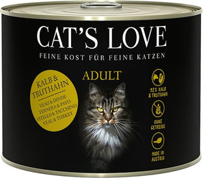 Produktbild von Cat's Love Adult Mix 200g Dose Katzennassfutter Sparpaket 12 x 200 Gramm Kalb & Truthahn mit Katzenminze