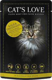 Produktbild von Cat's Love Adult Mix 85g Beutel Katzennassfutter Sparpaket 24 x 85 Gramm Kalb & Truthahn mit Katzenminze