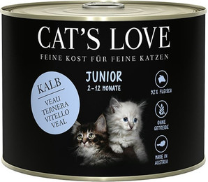Produktbild von Cat's Love Junior 200g Dose Katzennassfutter Sparpaket 12 x 200 Gramm Kalb mit Eierschalen & Lachsöl