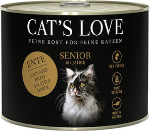 Produktbild von Cat's Love Senior 200g Dose Katzennassfutter Sparpaket 12 x 200 Gramm Ente mit Distelöl & Liebstöckel