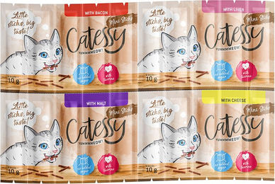 Produktbild von Catessy Mini-Sticks Mix 2 - 20 x 2 g mit 4 Sorten (Speck, Leber, Malz, Käse)