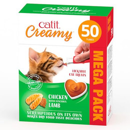 Produktbild von Catit Creamy flüssigkeitsspendende Leckpaste für Katzen mit Huhn und Lamm - 50 x 10 g