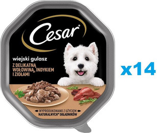 Produktbild von Cesar Landragout Nassfutter für ausgewachsene Hunde mit Truthahn, Rind und Kräutern - 14 x 150 g