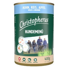 Produktbild von Christopherus Hundemenü Junior mit Huhn, Reis und Apfel - 6 x 400 g
