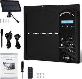 Produktbild von Clanmacy Haustierklappe Automatische Hühnerklappe Solar mit Großes Display,Lichtsensor,Timer, Timer-Steuerung, Einklemmschutz