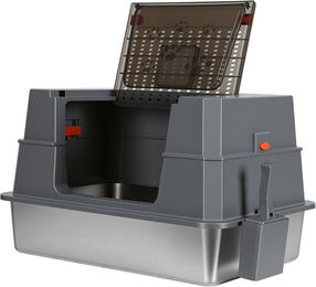 Produktbild von Clanmacy Katzentoilette XXXL Edelstahl-Katzenklo mit Deckel grau 70 x 50 x 43 cm