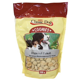 Produktbild von Classic Dog Cookies Drops mit Strauß - 12 x 500 g
