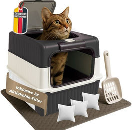 Coemo Katzentoilette, Schwarz Katzenklo mit Deckel, Filter geruchsbindend, Schublade – Bild 1 von 5