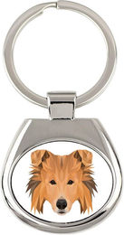 Produktbild von Collie Rauhaarcollie Langhaarcollie geometrischer Schlüsselanhänger mit Foto und Aufschrift Art-Dog weiß