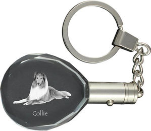 Produktbild von Collie Rough, Langhaarcollie - Anhänger mit Hundefoto, Kristall-Schlüsselring in Geschenkbox, ein einzigartiges Geschenk von Art-Dog transparent