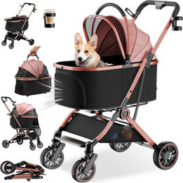 COMHOMA Hundebuggy Hundewagen klappbar bis 25KG, 4-in-1 Faltbar Katzenwagen, 180° verstellbaren Markise und Getränkehaltern – Bild 1 von 5