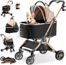 COMHOMA Hundebuggy Hundewagen klappbar bis 25KG, 4-in-1 Faltbar Katzenwagen, 180° verstellbaren Markise und Getränkehaltern – Bild 1 von 5