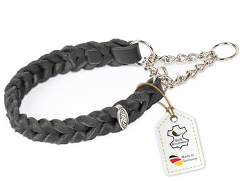 Produktbild von CopcoPet Fettleder Halsband geflochten mit Zugstopp-Kette