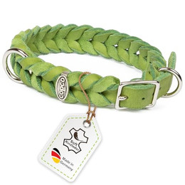 Produktbild von CopcoPet Hunde-Halsband aus geflochtenem Fettleder mit Dornschließe Grün 25-29 cm 15 mm