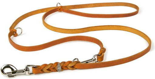 Produktbild von CopcoPet Hundeleine Fettleder 3-fach verstellbar Edelstahl Cognac 5 m x 10 mm - 5 m