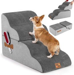 COSTWAY Haustiertreppe (1-St), 4-Stufen Hundetreppe, mit Abnehmbarem Bezug, für Bett, Sofa – Bild 1 von 5