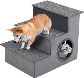 Produktbild von COSTWAY Haustiertreppe 3 Stufen mit Katzenhaus und Stauraum