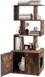 Produktbild von COSTWAY Katzentoilette mit Katzenschrank und Bücherregal