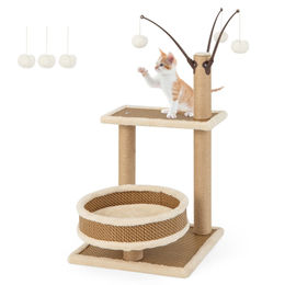 Produktbild von COSTWAY Kratzbaum 3-stöckig mit Plattform, Spielbällen, Kratzpfosten und Bett