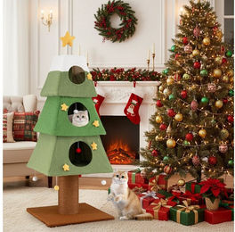 Produktbild von COSTWAY Kratzbaum, Katzenbaum Weihnachten, mit 3 Höhlen, 162 cm hoch