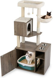 COSTWAY Kratzbaum, Katzenschrank für Katzentoilette, Katzenbaum mit Katzenklo Schrank – Bild 1 von 5