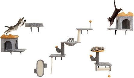 COSTWAY Kratzbaum, Katzenturm-Set, wandmontiert, Platzsparendes Katzenbaum Set – Bild 1 von 5