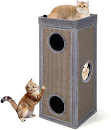 COSTWAY Kratztonne, (1-tlg), Kratzbaum, Katzenhaus mit Kratzbrett, 3 Höhlen – Bild 1 von 5