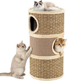 Produktbild von COSTWAY Kratztonne, (1-tlg), Kratzbaum, mit 3 Höhlen, Kratzbrett, Ø 36 cm