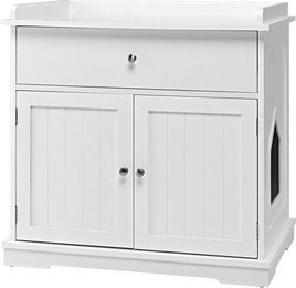 COSTWAY Tierhaus Katzenschrank, Katzenhaus, mit Schublade & Tür & Eingang, 3in1 Beistelltisch – Bild 1 von 5