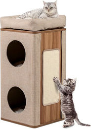Produktbild von COSTWAY Tierhöhle Katzenhaus, Kratztonne, mit Kratzbrett, 3 Etagen Katzenhöhle