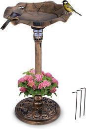 Produktbild von COSTWAY Vogeltränke, Futterspender, mit Solarleuchte, Blumentopf, Ø43x76cm