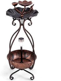 COSTWAY Vogeltränke, Vogelbad, Futterspender, Blumentopf, mit Solarleuchte – Bild 1 von 5