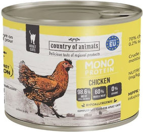 Produktbild von COUNTRY OF ANIMALS Nassfutter Monoprotein Huhn für adulte Katzen 200g