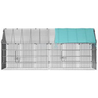Produktbild von Cadoca Freilaufgehege aus Metall mit Sonnenschutz für Kaninchen und Meerschweinchen 180x75x75cm Schwarz