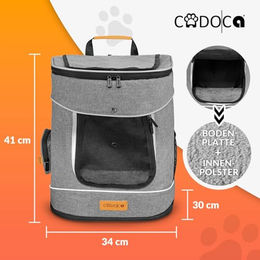 CADOCA Haustierrucksack für Hunde und Katzen bis 12 kg Grau aus Oxford-Gewebe mit verstellbaren Gurten und Kurzleine – Bild 1 von 5