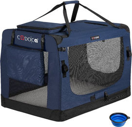 Produktbild von Cadoca Tiertransportbox Jumbo aus wasserabweisendem Polyester in Navyblau 101x69x70cm