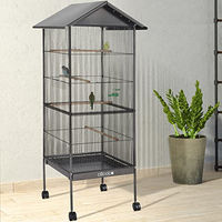 Produktbild von CADOCA Vogelvoliere mit Dach und Schmutzschublade Schwarz 130x52x52cm rollbar für Indoor und Outdoor