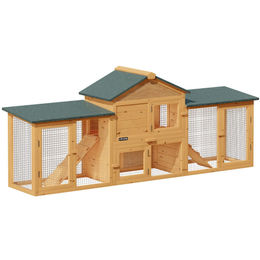 CADOCA XXL Kaninchenstall aus Holz 2stöckig 204x45x84cm Kleintiergehege Braun Natur – Bild 1 von 8