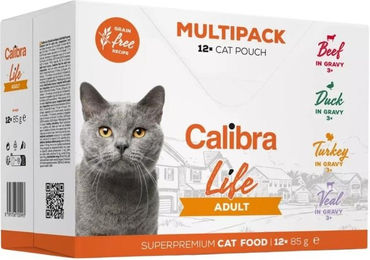 Calibra Cat Life Nassfutter Adult Multipack mit Rind Ente Kalb Stückchen in Soße Getreidefrei 12x85 g – Bild 1 von 4