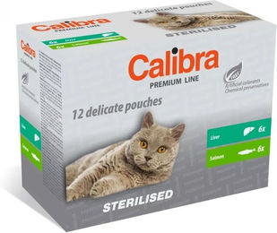 CALIBRA Cat Premium Lachs Nassfutter für sterilisierte Katzen Adult Stückchen in Sauce 12x100 g Beutel – Bild 1 von 3