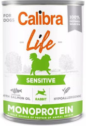 Produktbild von Calibra Dog Life Sensitive Adult Hundefutter Kaninchen und Lachs Stückchen in Sauce glutenfrei 6 x 400 g - 6 x 400 g