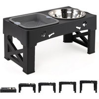 Produktbild von CALIYO Erhöhter Futternapf für Hunde mit 5 verstellbaren Höhen aus Edelstahl als 2-in-1 Set mit auslaufsicherem Wassernapf in Schwarz